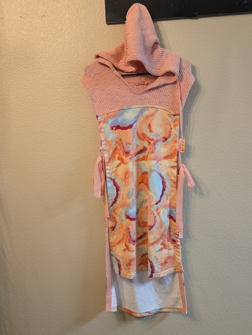 FP Movement by Free People Pink Hooded Swim Coverup with Watercolor Print